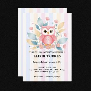 Schattigee Roze Uil Pastel Floral Design Baby show Kaart