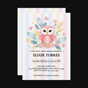 Schattigee Roze Uil Pastel Floral Design Baby show Kaart
