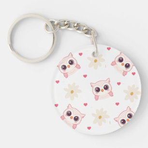 Schattigee Roze Uil Patroon Sleutelhanger – Kawaii