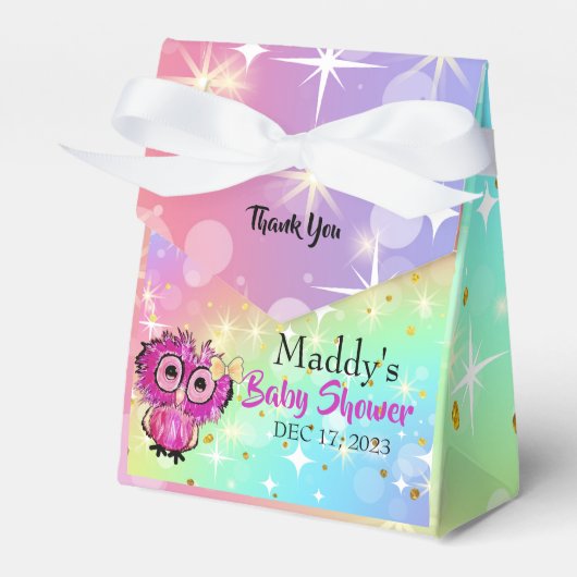 Schattigee roze uil sterren Twinkle dank u Baby sh Bedankdoosjes (Voorkant Zijde)