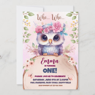Schattigee roze uil thema verjaardagsuitnodiging kaart