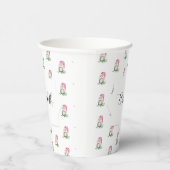 Schattigee Roze Uil Waterverf Monogrammed Papieren Bekers (Rechts)