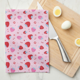 Schattigee Roze Valentijn w / Sweet Aardbeien Kers Theedoek