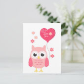 Schattigee roze Valentijns  Uil Ik hou van je Feestdagenkaart (Staand voorkant)