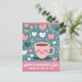 Schattigee Roze Valentijnsdag Cup van Tea Hearts Briefkaart (Staand voorkant)