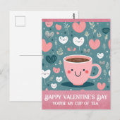 Schattigee Roze Valentijnsdag Cup van Tea Hearts Briefkaart (Voorkant / Achterkant)