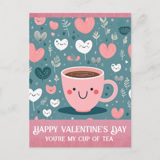 Schattigee Roze Valentijnsdag Cup van Tea Hearts Briefkaart (Voorkant)