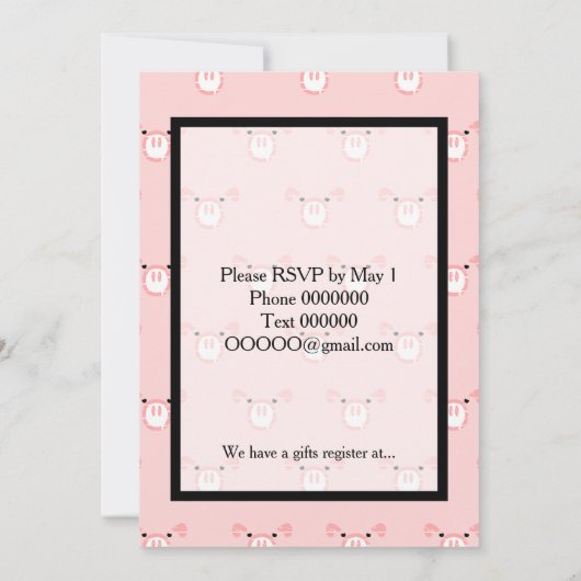 Schattigee Roze Varken Gezicht Patroon Leuke bruil Kaart (Achterkant)