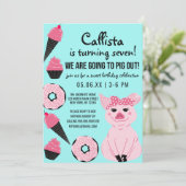 Schattigee Roze Varken Ice Cream Donuts Cupcake Ve Kaart (Staand voorkant)