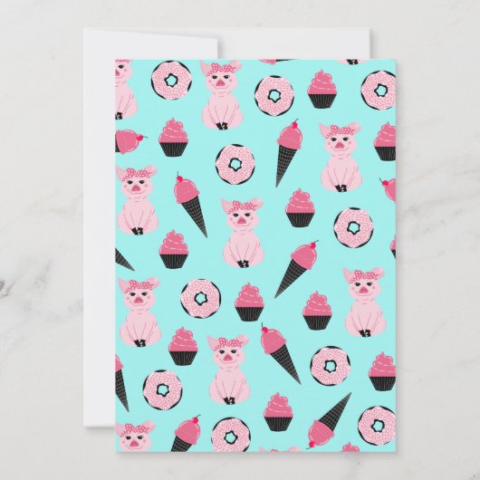 Schattigee Roze Varken Ice Cream Donuts Cupcake Ve Kaart (Achterkant)