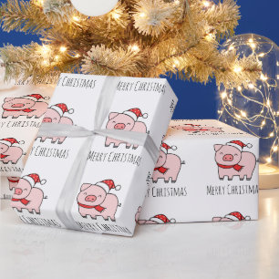 Schattigee Roze Varken Kerstmis Vibes Minimalist Cadeaupapier
