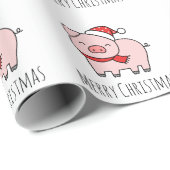 Schattigee Roze Varken Kerstmis Vibes Minimalist Cadeaupapier (Rol Hoek)
