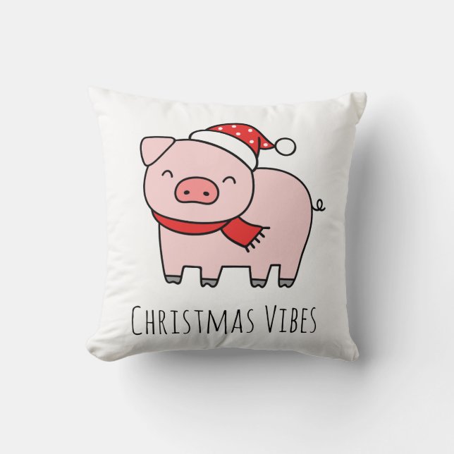 Schattigee Roze Varken Kerstmis Vibes Minimalist Kussen (Voorkant)