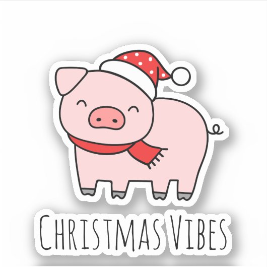 Schattigee Roze Varken Kerstmis Vibes Minimalist Sticker (Voorkant)