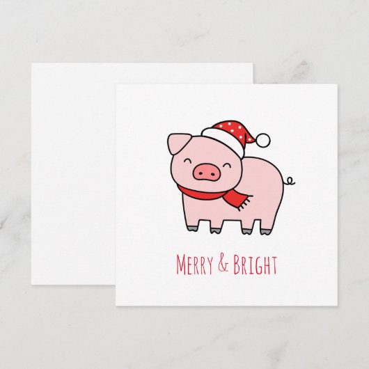 Schattigee Roze Varken Vrolijk en Helder Minimalis Feestdagenkaart (Voorkant / Achterkant)