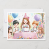 Schattigee Roze Verjaardag Meisje Uitnodiging (Achterkant)