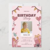 Schattigee Roze Verjaardag Uitnodiging (Voorkant)
