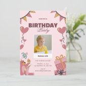 Schattigee Roze Verjaardag Uitnodiging (Staand voorkant)