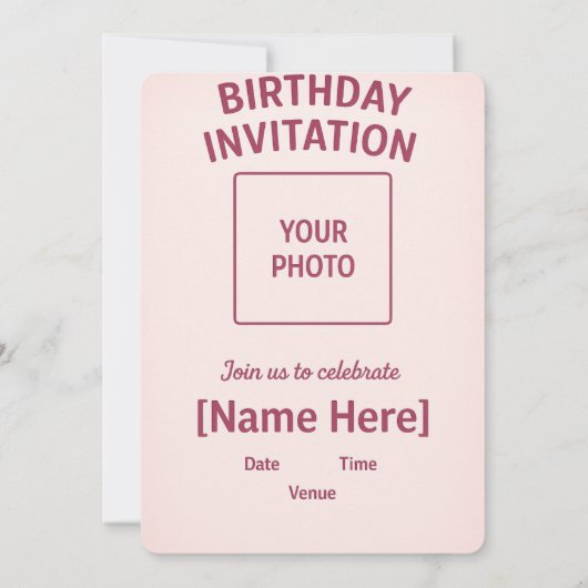 Schattigee Roze Verjaardag Uitnodiging Kaart | (Achterkant)