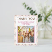 Schattigee roze verjaardagsfoto bedankkaart (Staand voorkant)