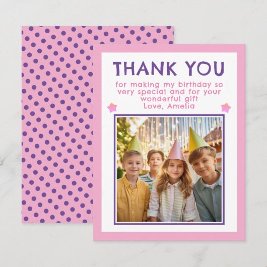 Schattigee roze verjaardagsfoto bedankkaart (Voorkant / Achterkant)