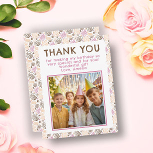 Schattigee roze verjaardagsfoto bedankkaart