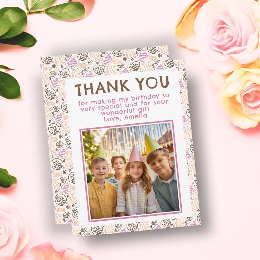 Schattigee roze verjaardagsfoto bedankkaart