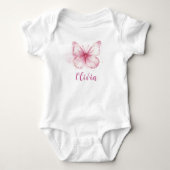 Schattigee Roze Vlinder Baby Gepersonaliseerde Bod Romper (Voorkant)