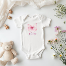 Schattigee Roze Vlinder Baby Gepersonaliseerde Bod Romper