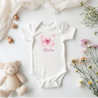 Schattigee Roze Vlinder Baby Gepersonaliseerde Bod Romper