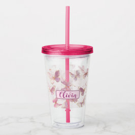 Schattigee Roze Vlinder Gepersonaliseerde Acryl Tu Drinkbeker