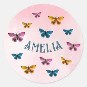 Schattigee roze vlinder meisje verjaardag ronde sticker