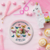 Schattigee Roze Vlinder Meisje Verjaardagsfeest Fo Papieren Bordje (Feest)