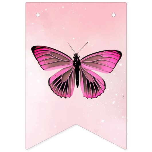 Schattigee Roze Vlinder Meisje Verjaardagsfeest Fo Vlaggetjes (Eerste vlag)