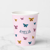 Schattigee Roze Vlinder Meisje Verjaardagsfeest Papieren Bekers (Achterkant)
