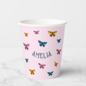 Schattigee Roze Vlinder Meisje Verjaardagsfeest Papieren Bekers (Voorkant)
