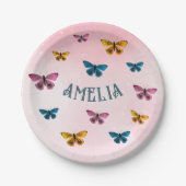 Schattigee Roze Vlinder Meisje Verjaardagsfeest Papieren Bordje (Voorkant)