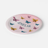 Schattigee Roze Vlinder Meisje Verjaardagsfeest Papieren Bordje (Gekanteld)