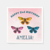 Schattigee Roze Vlinder Meisje Verjaardagsfeest Servet (Voorkant)