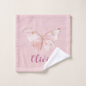 Schattigee Roze Vlinder Meisjes Gepersonaliseerde  Bad Handdoek (Wasdoekje)
