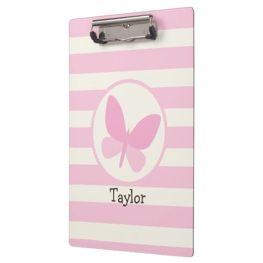 Schattigee Roze Vlinder op Retro Stripes Klembord (Links)
