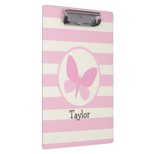 Schattigee Roze Vlinder op Retro Stripes Klembord (Rechts)