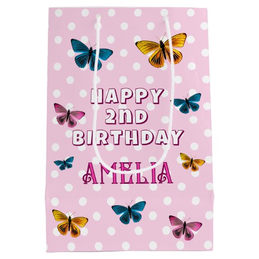 Schattigee Roze Vlinderpatroon Meisje Gelukkige Ve Medium Cadeauzakje (Achterkant)