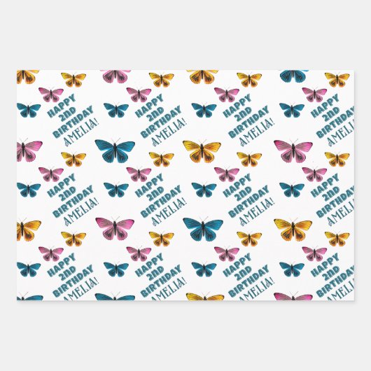 Schattigee Roze Vlinderpatroon Meisje Verjaardag Inpakpapier Vel (Voorkant 2)