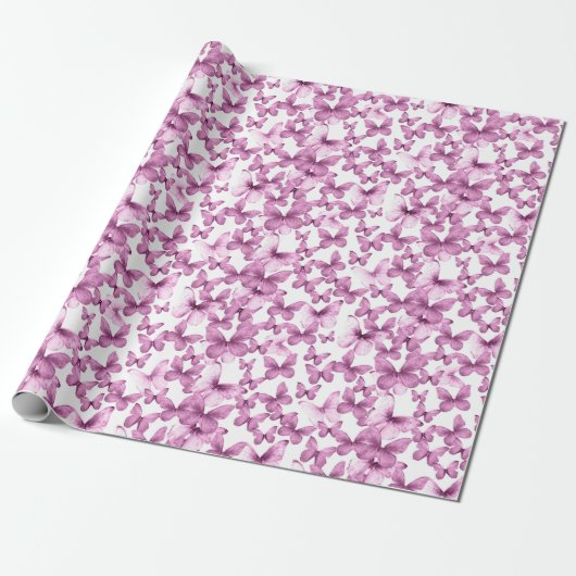 Schattigee roze vlinderpatroon pastel cadeaupapier (Uitgerold)