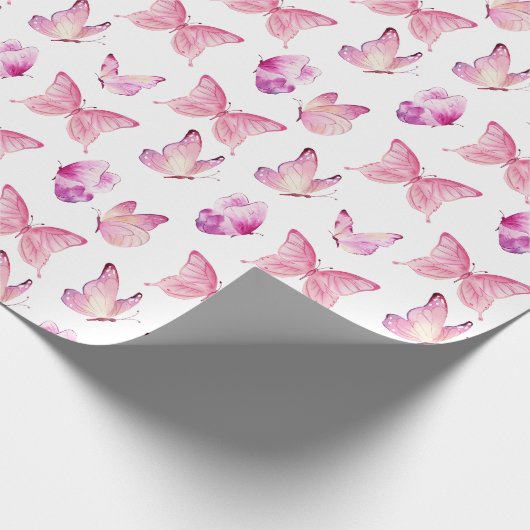 Schattigee roze vlinders cadeaupapier (Hoek)