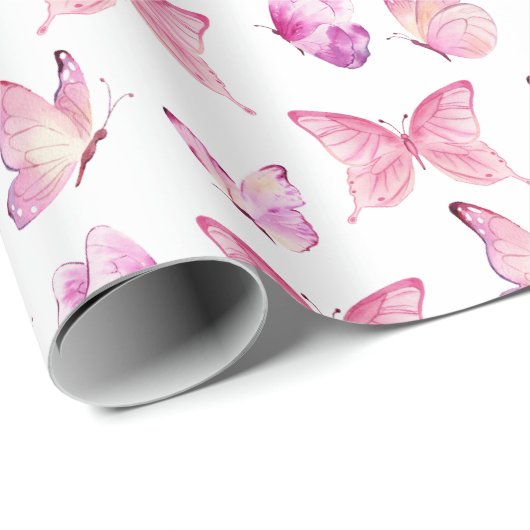 Schattigee roze vlinders cadeaupapier (Rol Hoek)