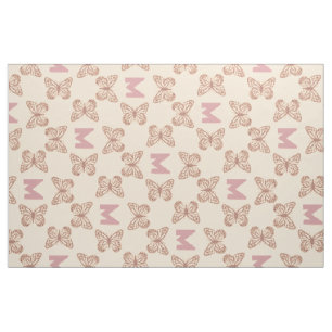 Schattigee Roze Vlinders & Custom Bold Monogram Stof