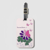 Schattigee roze vlinders groen Paarse bloemendoede Bagagelabel (Voorkant (verticaal))