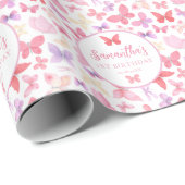 Schattigee roze vlinders Verjaardag Cadeaupapier (Rol Hoek)